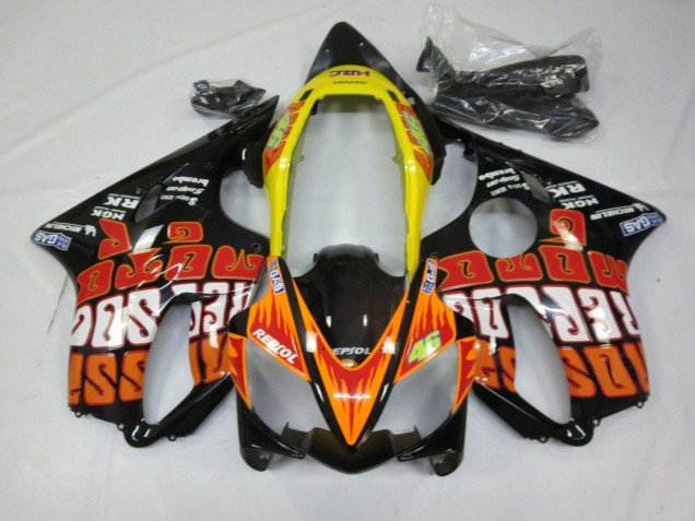 2004-2007 Honda CBR600 F4i Motorcycle Fairings - Yellow Orange Glossy Black Rossi Canada