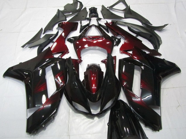 2007-2008 Kawasaki ZX6R Motorcycle Fairings - Black Dark Red Canada