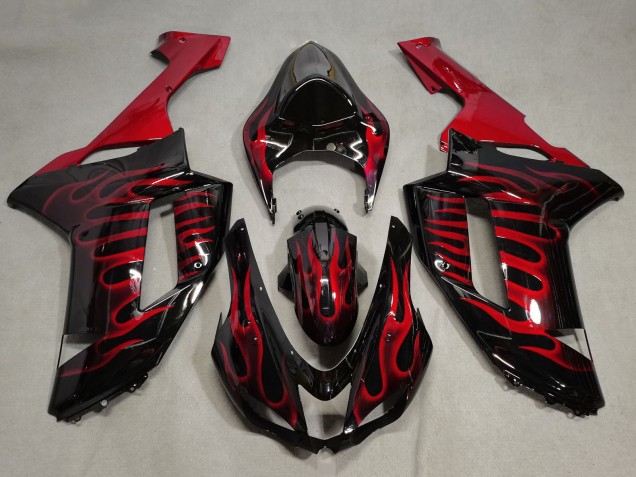 2007-2008 Kawasaki ZX6R Motorcycle Fairings - Black Red Flame Canada