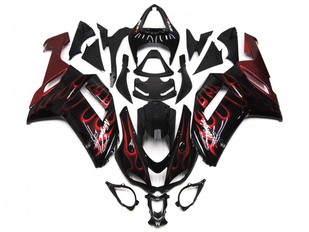 2007-2008 Kawasaki ZX6R Motorcycle Fairings - Black White Red Flame Canada
