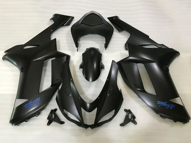 2007-2008 Kawasaki ZX6R Motorcycle Fairings - Matte Black Blue Ninja Canada