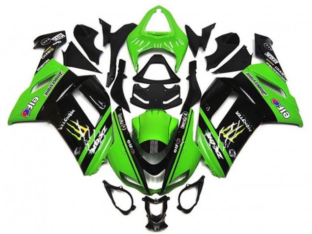 2007-2008 Kawasaki ZX6R Motorcycle Fairings - Green Black Monster Elf Canada