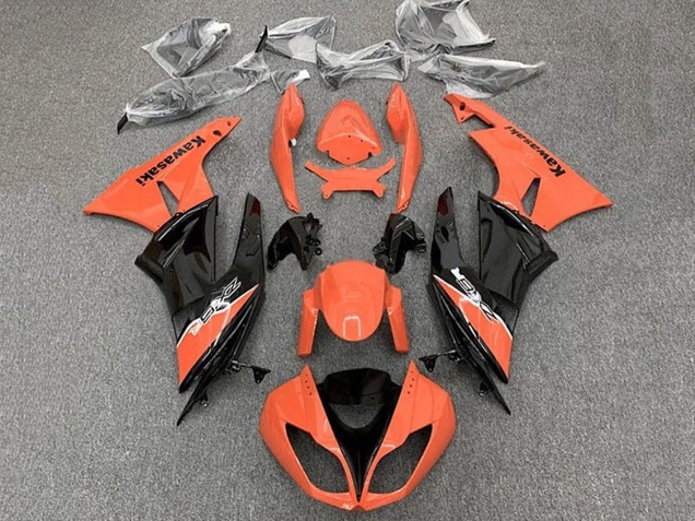 2009-2012 Kawasaki ZX6R Motorcycle Fairing - Orange Glossy Black Canada