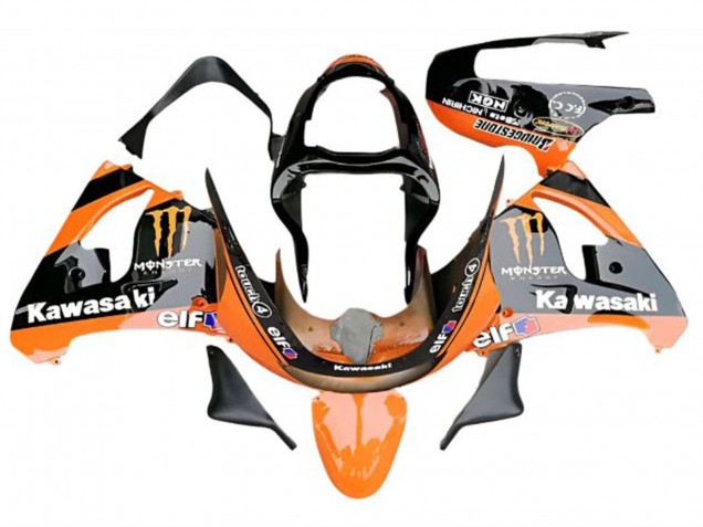 2009-2012 Kawasaki ZX6R Motorcycle Fairings - Orange Glossy Black Elf Monster Canada