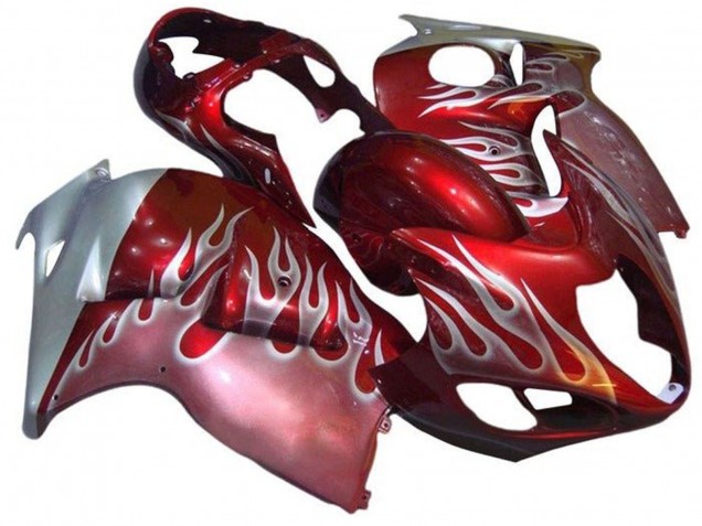 1996-2007 Suzuki GSXR 1300 Hayabusa Motorcycle Fairings - Red Silver Flame Canada