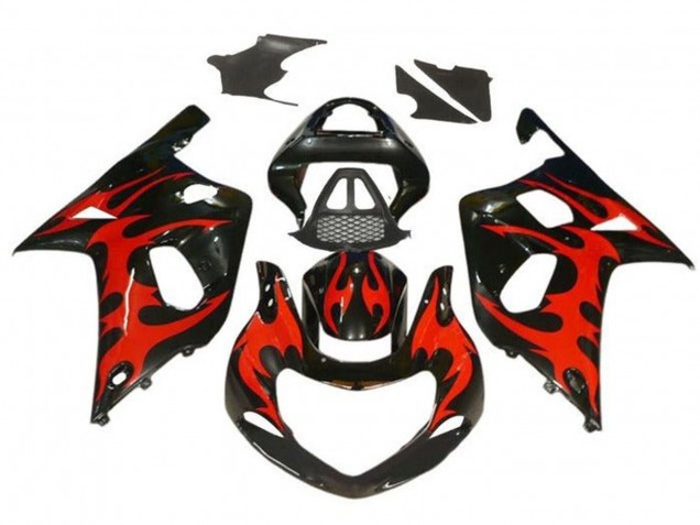 2000-2002 Suzuki GSXR1000 Motorcycle Fairings - Glossy Black Red Tribal Canada
