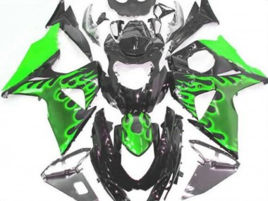 2009-2016 Suzuki GSXR 1000 Motorcycle Fairings - Glossy Black Green Flame Canada