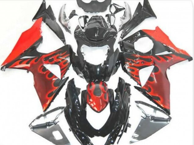 2009-2016 Suzuki GSXR 1000 Motorcycle Fairings - Glossy Black Red Flame Canada