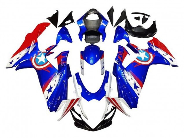 2011-2024 Suzuki GSXR 600 / GSXR 750 Motorcycle Fairings - Blue White Red Captain America Canada
