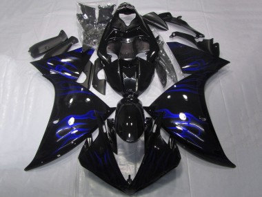 2009-2011 Yamaha YZF 1000 R1 Motorcycle Fairings - Glossy Black Blue Flame Canada