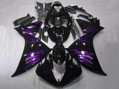 2012-2014 Yamaha YZF 1000 R1 Motorcycle Fairings - Glossy Black Purple Flame Canada