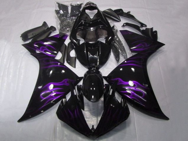 2012-2014 Yamaha YZF 1000 R1 Motorcycle Fairings - Glossy Black Purple Flame Canada