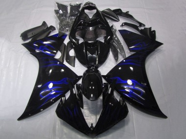 2012-2014 Yamaha YZF 1000 R1 Motorcycle Fairings - Glossy Black Blue Flame Canada