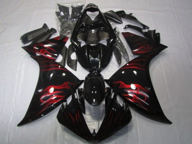 2012-2014 Yamaha YZF 1000 R1 Motorcycle Fairings - Glossy Black Red Flame Canada