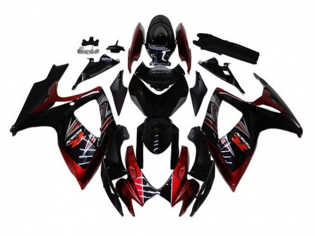 2006-2007 Suzuki GSXR 600 / GSXR 750 Motorcycle Fairings - Glossy Black Red Canada