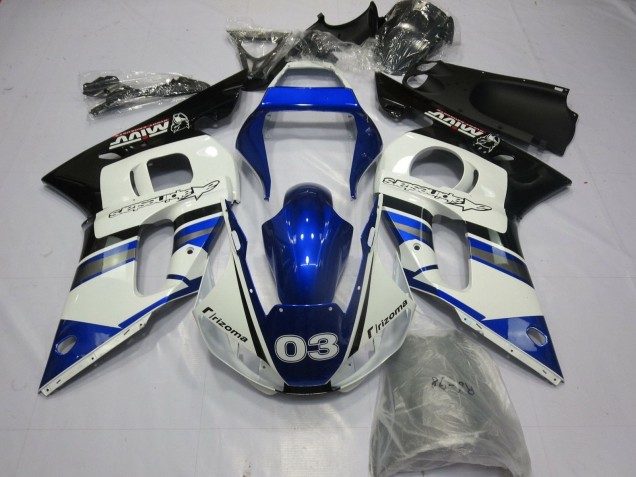 1998-2002 Yamaha YZF R6 Motorcycle Fairings - White Blue Glossy Black Rizoma 03 Canada