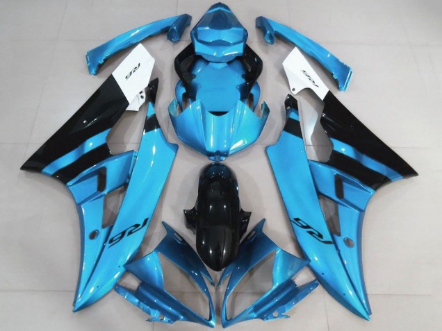 2006-2007 Yamaha YZF R6 Motorcycle Fairings - White Light Blue Black Canada