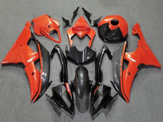 2008-2016 Yamaha YZF R6 Motorcycle Fairings - Orange Black Carbon Fiber Style Canada