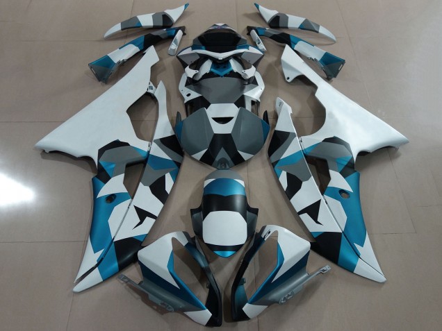 2008-2016 Yamaha YZF R6 Motorcycle Fairing - White Blue Grey Black Camouflage Canada