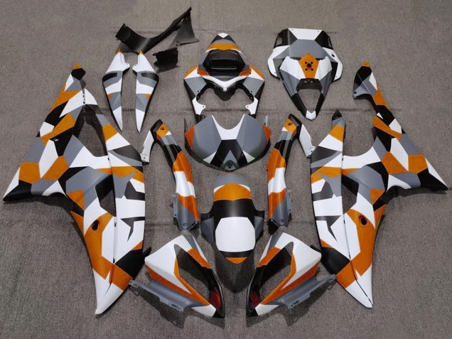 2008-2016 Yamaha YZF R6 Motorcycle Fairings - White Orange Grey Black Camouflage Canada