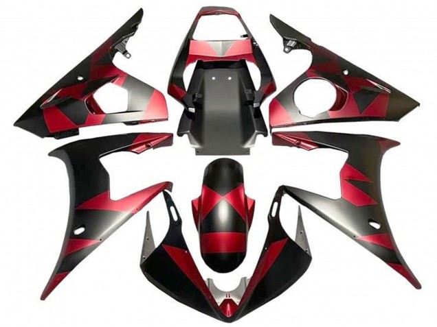 2003-2004 Yamaha YZF R6 Motorcycle Fairings - Red Matte Black Geometric Canada