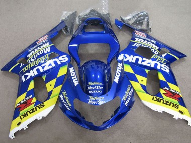 2001-2003 Suzuki GSXR 600 Motorcycle Fairings - Blue Yellow Telefonica MoviStar Canada