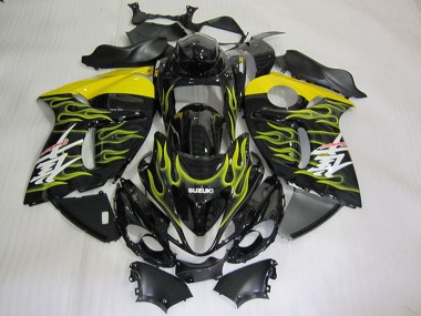 2008-2020 Suzuki GSXR 1300 Hayabusa Motorcycle Fairings - Glossy Black Yellow Flame Canada