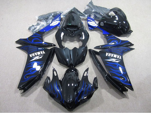 2007-2008 Yamaha YZF R1 Motorcycle Fairings - Glossy Black Blue Flame Canada