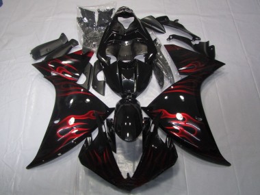 2009-2011 Yamaha YZF R1 Motorcycle Fairing - Glossy Black Red Flame Canada