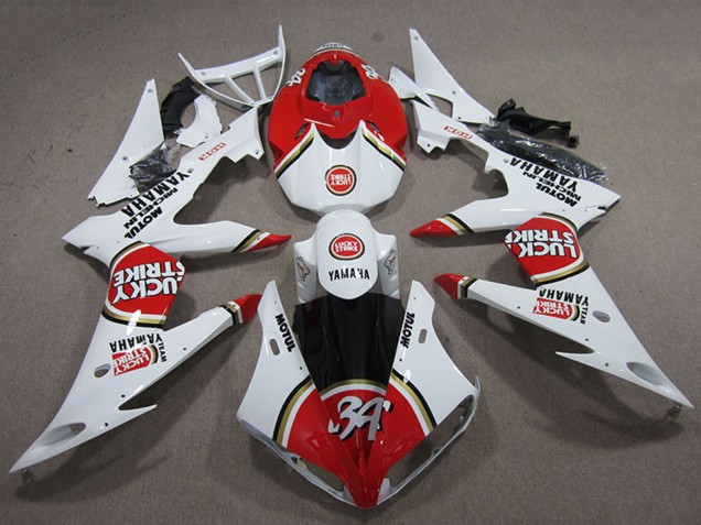 2008-2016 Yamaha YZF R6 Motorcycle Fairings - White Red Lucky Strike Canada