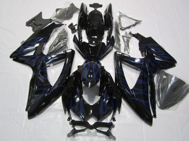 Black Blue Flame 08-10 GSXR 600 Motorcycle Fairings