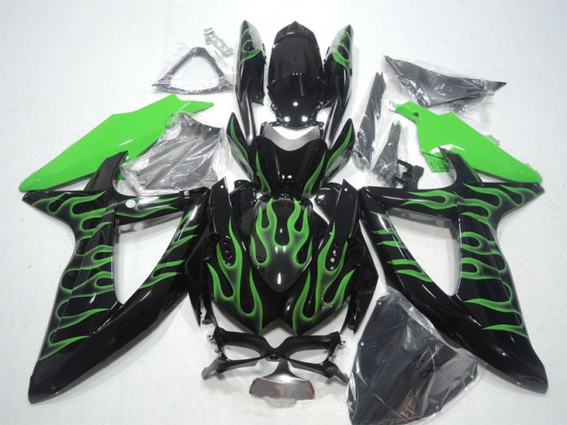 Black Green Flame 08-10 GSXR 600 Motorcycle Fairings