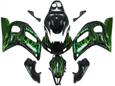 Black Green Flame 98-02 YZF R6 Motorcycle Fairings