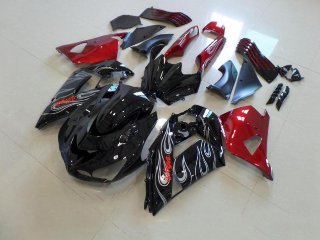 Black Nd Red Silver Flame 06-11 ZX14R ZZR1400 Motorcycle Fairings Black Nd Red Silver Flame 06-11 ZX14R ZZR1400 Motorcycle Fairings