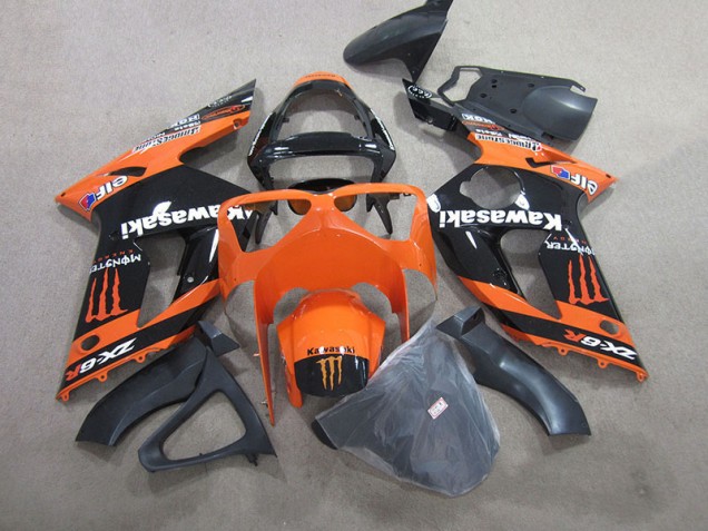 Black Orange Monster 03-04 ZX6R Motorcycle Fairings Black Orange Monster 03-04 ZX6R Motorcycle Fairings