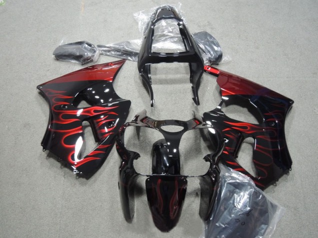 Black Red Flame 00-02 ZX6R Motorcycle Fairing Black Red Flame 00-02 ZX6R Motorcycle Fairing