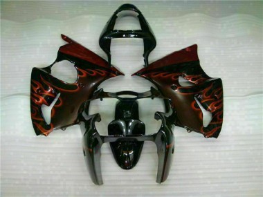Black Red Flame 00-02 ZX6R Motorcycle Fairings