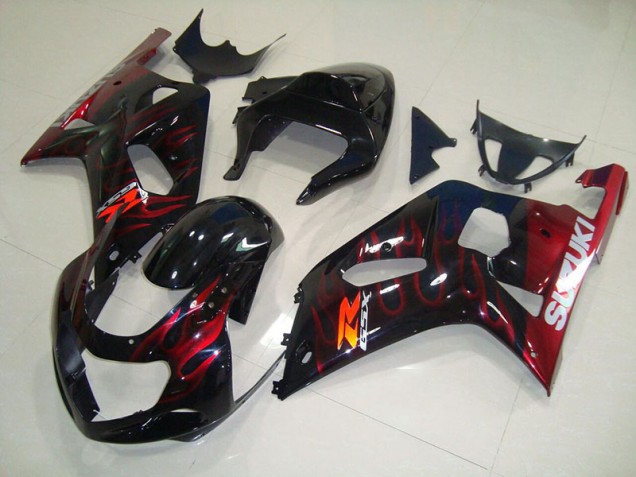 Black Red Flame 01-03 GSXR 750 Motorcycle Fairings Black Red Flame 01-03 GSXR 750 Motorcycle Fairings