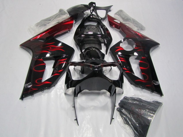 Black Red Flame 03-04 ZX6R Motorcycle Fairings Black Red Flame 03-04 ZX6R Motorcycle Fairings