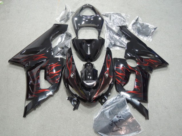 Black Red Flame 05-06 ZX6R Motorcycle Fairings Black Red Flame 05-06 ZX6R Motorcycle Fairings