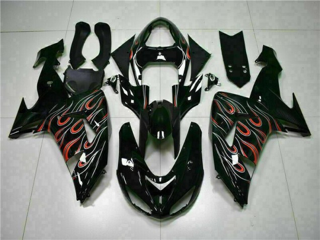 Black Red Flame 06-07 ZX10R Motorcycle Fairing Black Red Flame 06-07 ZX10R Motorcycle Fairing