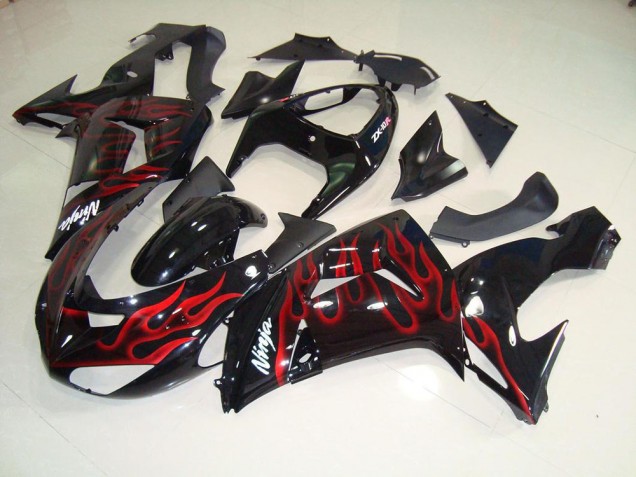 Black Red Flame 06-07 ZX10R Motorcycle Fairings Black Red Flame 06-07 ZX10R Motorcycle Fairings