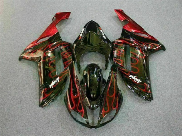 Black Red Flame 07-08 ZX6R Motorcycle Fairings Black Red Flame 07-08 ZX6R Motorcycle Fairings