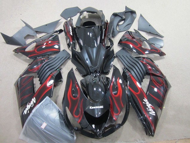 Black Red Flame Ninja 06-11 ZX14R ZZR1400 Motorcycle Fairings