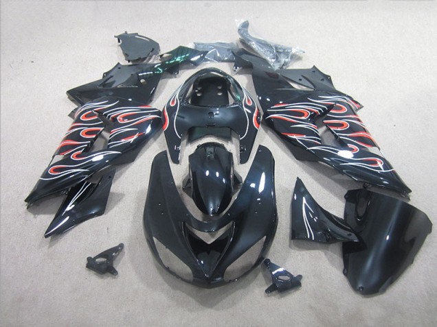 Black White Red Flame 06-07 ZX10R Motorcycle Fairings Black White Red Flame 06-07 ZX10R Motorcycle Fairings