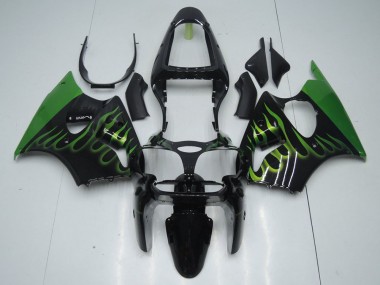 Black with Green Flame 00-02 ZX6R Motorcycle Fairings