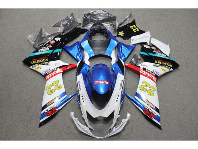 Blue White Red Rockstar 22 11-21 GSXR 600 Motorcycle Fairings Blue White Red Rockstar 22 11-21 GSXR 600 Motorcycle Fairings