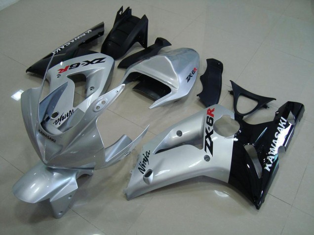 Silver Black 03-04 ZX6R Motorcycle Fairings Silver Black 03-04 ZX6R Motorcycle Fairings