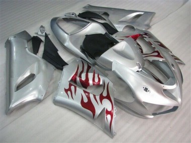 Silver Red Flames 05-06 ZX6R Motorcycle Fairings