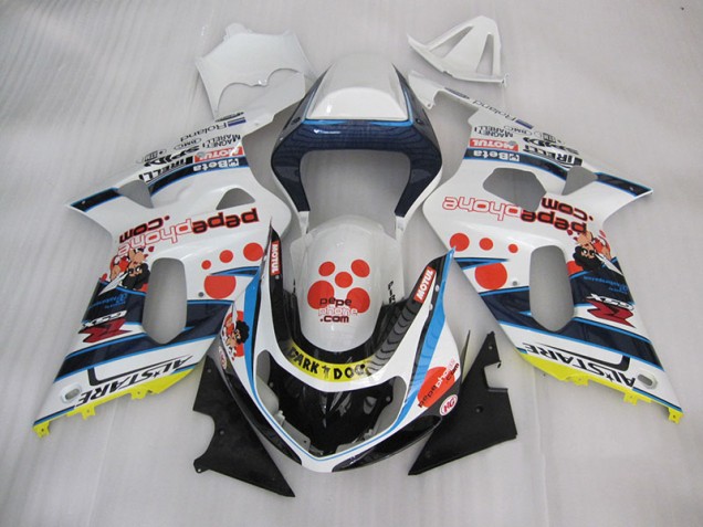 White Blue Dark Dog 01-03 GSXR 600 Motorcycle Fairings White Blue Dark Dog 01-03 GSXR 600 Motorcycle Fairings